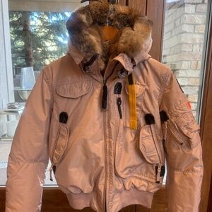 Parajumpers down-filled hoodie size small color pink with fur hood.